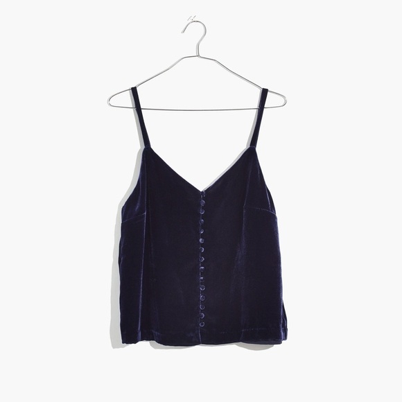 Madewell Tank Top Velvet Button-Down Cami Blue 2 - Picture 2 of 11